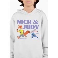 Fuddy Moda Nick And Judy Baskılı Kapüşonlu Çocuk Sweatshirt, Unisex Zootopia Temalı Hoodie