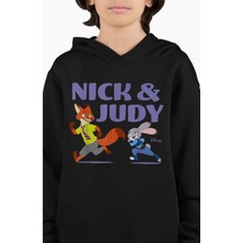 Fuddy Moda Nick And Judy Baskılı Kapüşonlu Çocuk Sweatshirt, Unisex Zootopia Temalı Hoodie