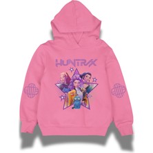 Fuddy Moda Huntrx Logo Kol Baskılı Çocuk Kapüşonlu Sweatshirt, Unisex Kpop Demon Hunters Temalı Hoodie