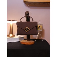 Alvora Süet Geometrik Tokalı Kapaklı Mini El & Omuz Çantası