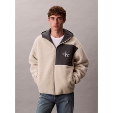 Calvin Klein Jeans Ekru Erkek Kapüşonlu Classic Fit Sweatmont LV04RD218G67U Sherpa Funnel Neck Fu