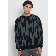 Calvin Klein Jeans Lacivert Erkek Relaxed Desenli Kazak LV04RD310GWD7 Ls Abstract Jacquard