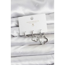 Callerrons Accessories Yonca Model Gümüş Renk Pirinç 3'lü Kadın Küpe Seti - EBJ251219W38735