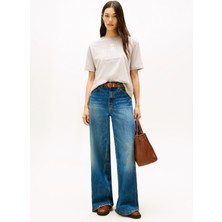 Tommy Hilfiger Yuvarlak Yaka Baskılı Kahve Kadın T-Shirt WW0WW46118H01