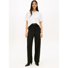 Tommy Hilfiger Yuvarlak Yaka Işlemeli Beyaz Kadın T-Shirt WW0WW46118YBL