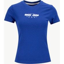 Guess Jeans Yuvarlak Yaka Baskılı Mavi Kadın T-Shirt Guess Jeans Kadın Slim Fit T-Shirt