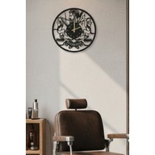 Grandmix Berber Temalı Metal Duvar Saati Kuaför Salonu Dekorasyonu Sessiz Mekanizma 45X45 cm