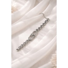 Stainless Steel Tiffany Model Zirkon Taşlı Lüks Çelik Bileklik