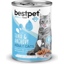 Ozlstor Bestpet 400 gr x 12 Adet  Yetişkin Kediler Için, Taze Tuna Balıklı, Taze Hamsi Parça Etli ve Soslu Yaş Mama