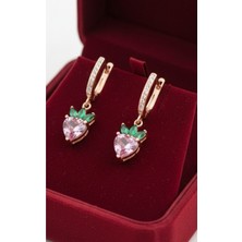 Çekirdek Jewelry 925 Ayar Gümüş Pembe Taşlı Çilek Küpe