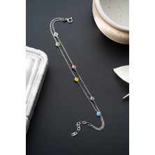 Çekirdek Jewelry 925 Ayar Gümüş Renkli Boncuklu Bileklik