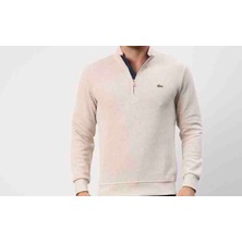 Lacoste Fermuar Yaka Bej Dar Kesim Erkek Triko