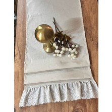 Nurgita Home Vintage % 100 Pamuklu Ham Keten Ucu Fırfırlı Runner&dekoratif Örtü