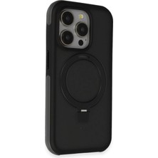 Fuchsia iPhone 15 Pro Max ile Uyumlu Zorda Airbag Kablosuz Şarj Özellikli Standlı Kapak - Siyah