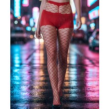 MHT Kadın Fileli Jartiyer Görünümlü Külotlu Çorap - Jakarlı Desenli Ince Çorap