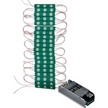 Powerr Led Aydınlatma 20 Adet 12 Volt 1.2 Watt 3 Lensli Yeşil 2835 Smd LED Modül IP65 5A Slim Trafo Set