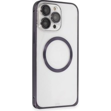 Fuchsia iPhone 14 Pro ile Uyumlu Kılıf Metal Bumper Magneticsafe Kapak - Derin Mor