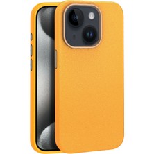 Fuchsia iPhone 15 ile Uyumlu Kılıf Wonder Deri Kablosuz Şarj Özellikli Kapak - Turuncu