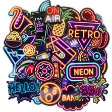Wishora Store Neon Sticker Seti, Laptop ve Kask Çıkartması, Ajanda, Bullet Journal, Retro ve Vintage Temalı Notebook Kaplama