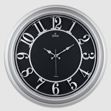 Ozlstor Duvar Saati Gri Içi Siyah 46CM Kabartma Rakam Metal Akrep Yelkovan Akar Saniye