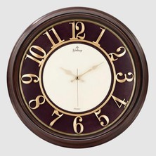 Ozlstor Duvar Saati Kahverengi Içi Bordo 46CM, Kabartma Rakam, Metal Akrep Yelkovan Akar Saniye