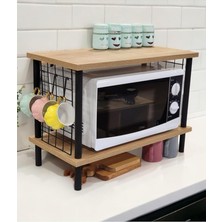 Wishora Store Yüksek Kalite Mutfak Rafı Mikrodalga Rafı Tezgah Üstü Raf Baharatlık 2 Raflı Düzenleyici Kancalı Safir Meşe