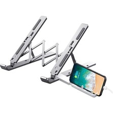 Wishora Store Notebook Standı 2in1 Katlanabilir Taşınabilir Folding Alüminyum Dizüstü Bilgisayar Standı Telefon Standlı 13 Kademeli