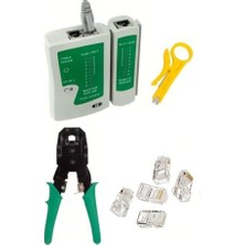 Wishora Store RJ11 Rj9 Jack Telefon Data Kablosu Sıkma Çakma Pensesi + Cat5 Cat6 Data Telefon Kablosu Test Cihazı +Kablo Soyucusu +100 Adet RJ45 Jack Set