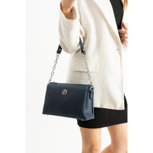 Asel Çanta , 5 Gözlü ,içi Astarlı ,lacivert desenli bayan Kol ve Bayan Çapraz Çantası