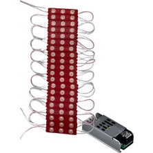 Powerr Led Aydınlatma 20 Adet 12 Volt 1.2 Watt 3 Lensli Kırmızı 2835 Smd LED Modül IP65 5A Slim Trafo Set