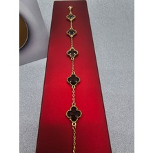 Mosso Steel Siyah Gold Renk Camlı Yonca Model Çelik Bileklik