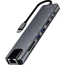 Wishora Store Labs Type C USB 8 In 1 Hub Çoklayıcı Adaptör USB 3.0, Hdmı, USB C, Sd, Ethernet