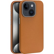 Fuchsia iPhone 15 ile Uyumlu Kılıf Wonder Deri Kablosuz Şarj Özellikli Kapak - Kahverengi