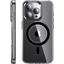 Fuchsia iPhone 14 Pro ile Uyumlu Kılıf Crystal Kablosuz Şarj Özellikli Kapak - Siyah