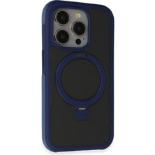 Fuchsia iPhone 15 Pro Max ile Uyumlu Zorda Airbag Kablosuz Şarj Özellikli Standlı Kapak - Lacivert