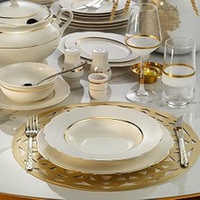 Wishora Store Porselen Bone Olympos 12 Kişilik 62 Parça Tek File Altın Yemek Takımı 1133921 BNOLY62YT1133921
