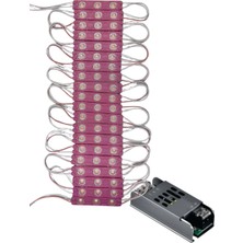 Powerr Led Aydınlatma 20 Adet 12 Volt 1.2 Watt 3 Lensli Pembe 2835 Smd LED Modül IP65 5A Slim Trafo Set