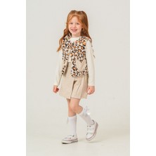 Miniğimin Cicileri Leopar Kürklü Kalp Detaylı Kız Çocuk 2 Lü Takım - Krem