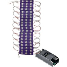 Powerr Led Aydınlatma 20 Adet 12 Volt 1.2 Watt 3 Lensli Mor 2835 Smd LED Modül IP65 5A Slim Trafo Set
