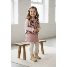 Miniğimin Cicileri Leopar Kürklü Kalp Detaylı Kız Çocuk 2 Lü Takım - Pembe