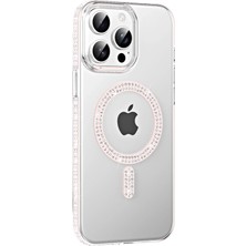 Fuchsia iPhone 15 Pro ile Uyumlu Move Taşlı Kablosuz Şarj Özellikli Kapak - Gümüş