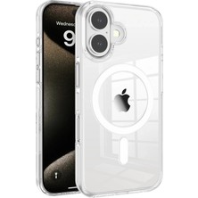 Fuchsia iPhone 16 ile Uyumlu Gleam Pc Sert Kablosuz Şarj Özellikli Kılıf - Şeffaf