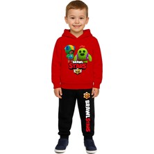 Sedirli Brawl Stars Baskılı Çocuk Eşofman Takımı 3 Iplik Şardonlu Pamuklu Kumaş Kapüşonlu