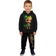 Sedirli Groot  Baskılı Çocuk Eşofman Takımı 3 Iplik Şardonlu Pamuklu Kumaş Kapüşonlu