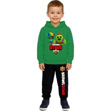 Sedirli Brawl Stars Baskılı Çocuk Eşofman Takımı 3 Iplik Şardonlu Pamuklu Kumaş Kapüşonlu