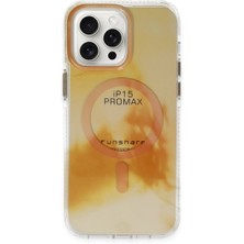 Fuchsia iPhone 15 Pro Max ile Uyumlu Phantom Kablosuz Şarj Özellikli Kapak - Gold