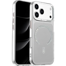 Fuchsia iPhone 17 Pro Max ile Uyumlu Tash Diamond Kablosuz Şarj Özellikli Kapak - Beyaz