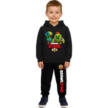 Sedirli Brawl Stars Baskılı Çocuk Eşofman Takımı 3 Iplik Şardonlu Pamuklu Kumaş Kapüşonlu