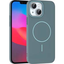 Fuchsia iPhone 15 ile Uyumlu Plus Broş Kablosuz Şarj Özellikli Kapak - Turkuaz