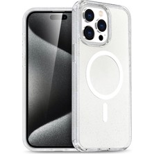 Fuchsia iPhone 15 Pro Max ile Uyumlu Star Kablosuz Şarj Özellikli Kapak - Şeffaf